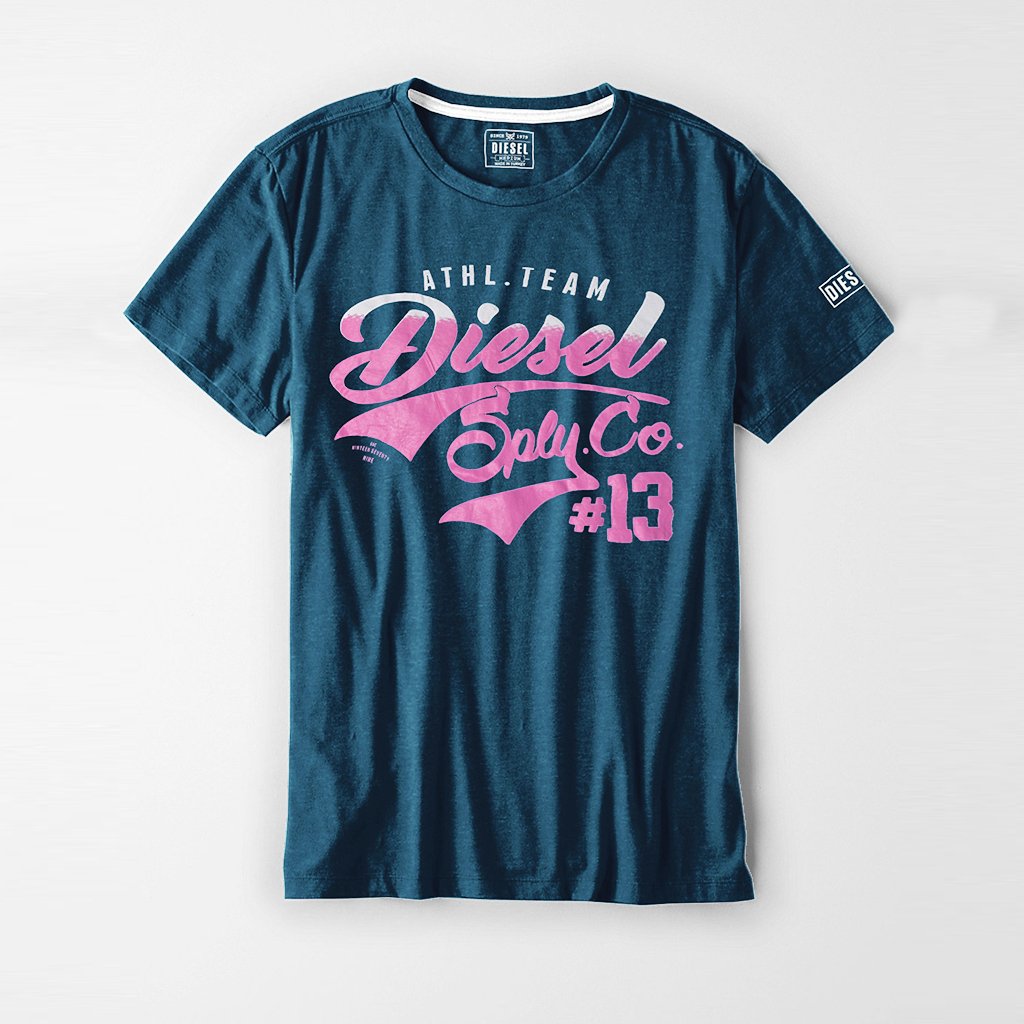 Diesel Printed Logo T Shirt For Men-Cyan Blue-DLPTS02