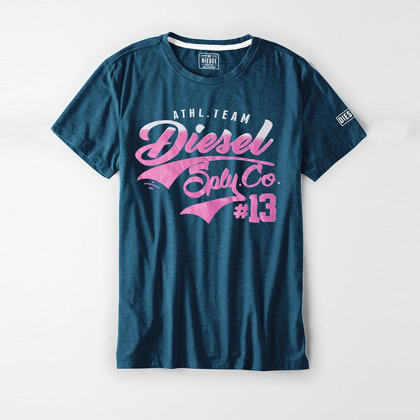 Diesel Printed Logo T Shirt For Men-Cyan Blue-DLPTS02