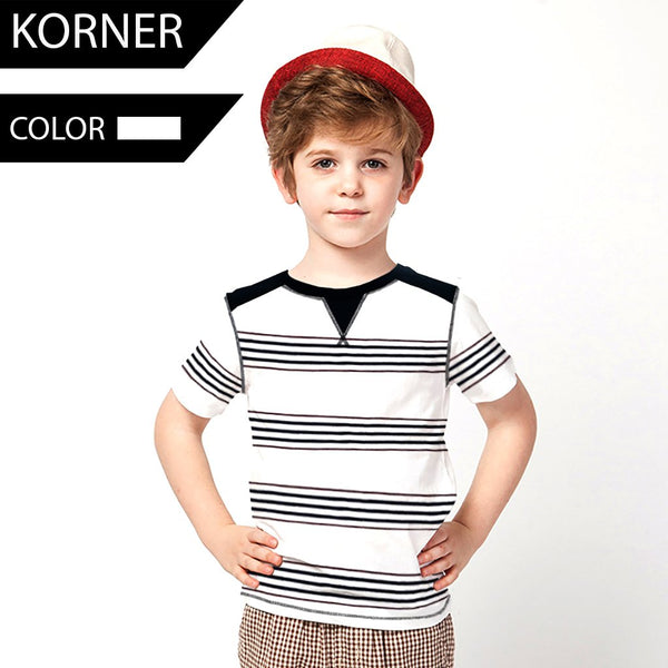Kids Kroner Striped T Shirt-White-KKTS01