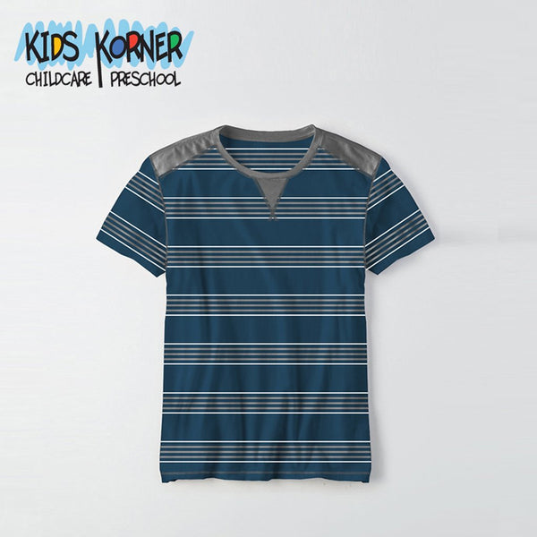 Kids Kroner Striped T Shirt-Dark Cyan-KKTS04