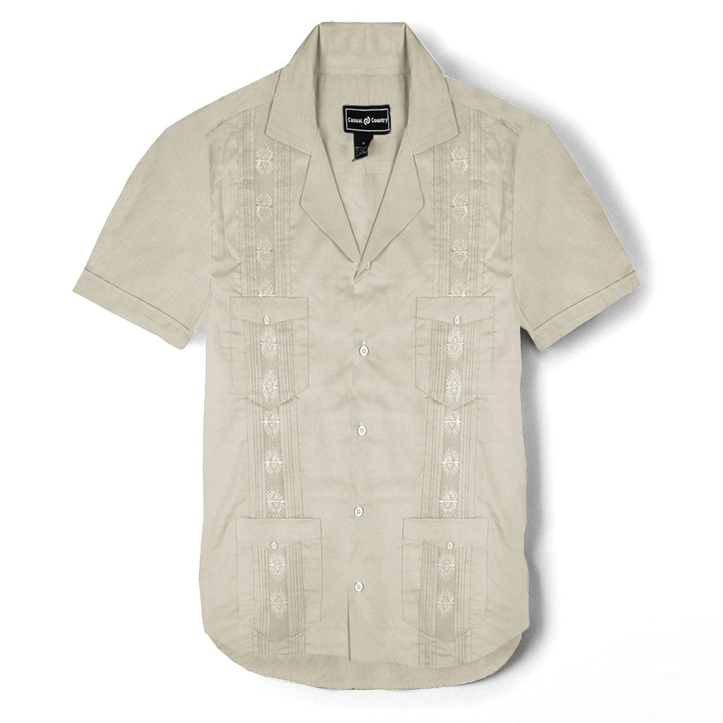 Casual Country Half Sleeve Embroided  Casual Shirt-Off White-CCCS004