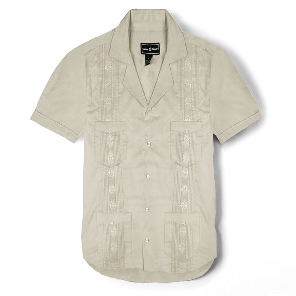 Casual Country Half Sleeve Embroided  Casual Shirt-Off White-CCCS004