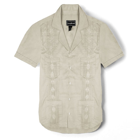 Casual Country Half Sleeve Embroided  Casual Shirt-Off White-CCCS004