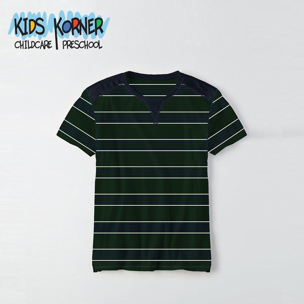 Kids Kroner Striped T Shirt-Dark Green-KKTS03