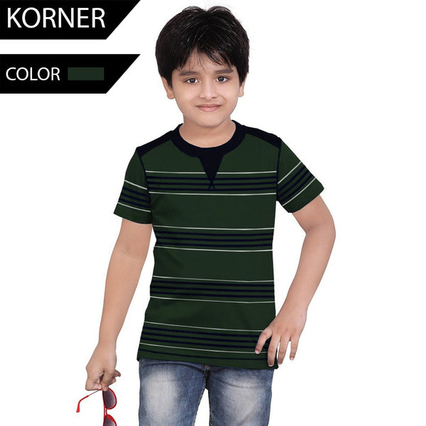 Kids Kroner Striped T Shirt-Dark Green-KKTS03