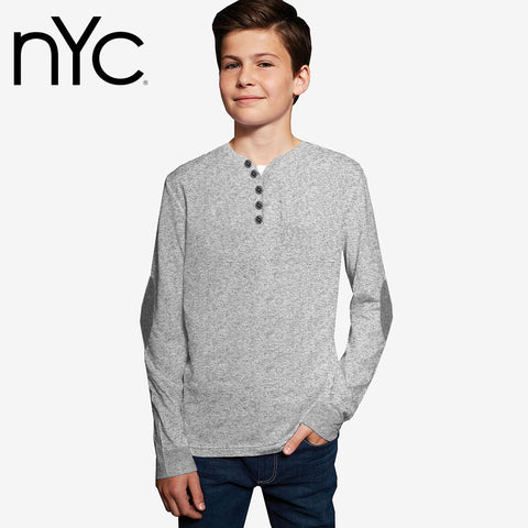 NYC Thermal Y Neck Shirt For Kids-Gray Melange-NA336