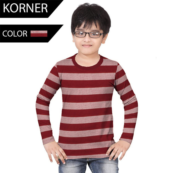 Kids Kroner Striped Long Sleeve T Shirt-Dark Burgundy-KKTS08