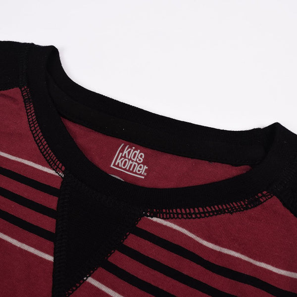 Kids Kroner Striped T Shirt-Dark Burgundy-KKTS02