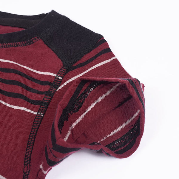 Kids Kroner Striped T Shirt-Dark Burgundy-KKTS02