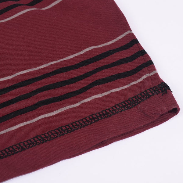 Kids Kroner Striped T Shirt-Dark Burgundy-KKTS02
