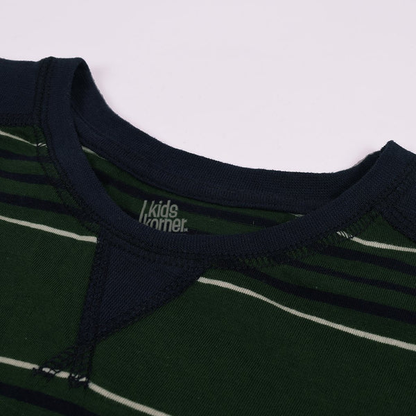 Kids Kroner Striped T Shirt-Dark Green-KKTS03