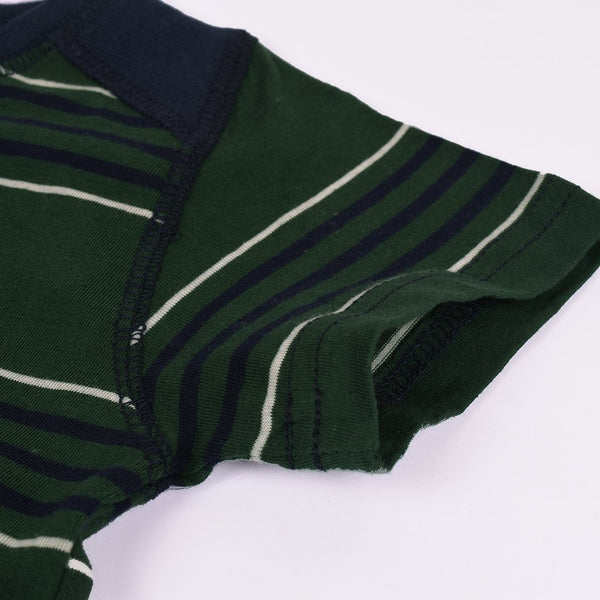 Kids Kroner Striped T Shirt-Dark Green-KKTS03