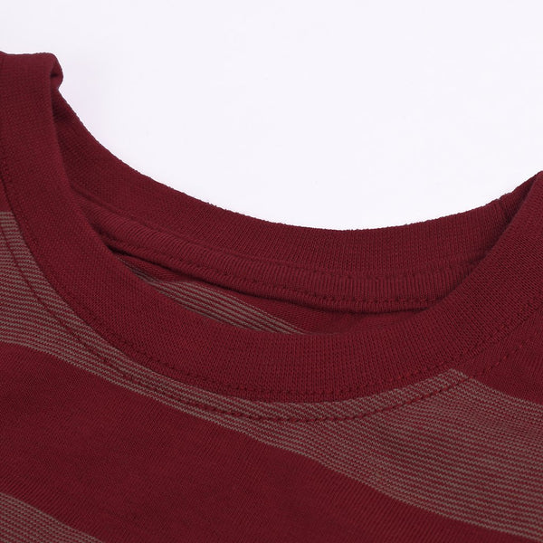 Kids Kroner Striped Long Sleeve T Shirt-Dark Burgundy-KKTS08