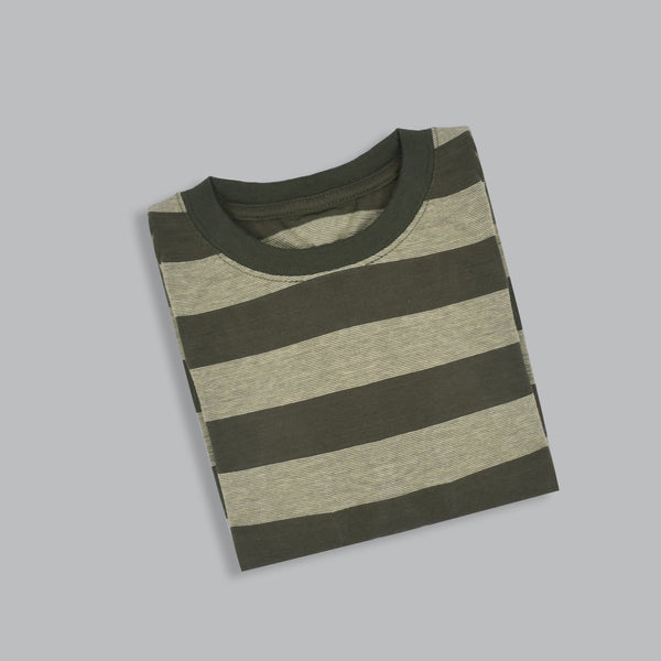 Kids Kroner Striped Long Sleeve T Shirt-Dark Green-KKTS05