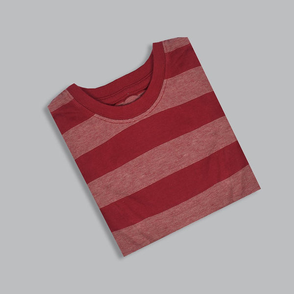 Kids Kroner Striped Long Sleeve T Shirt-Dark Burgundy-KKTS08