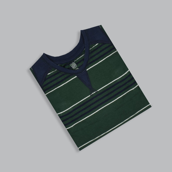 Kids Kroner Striped T Shirt-Dark Green-KKTS03