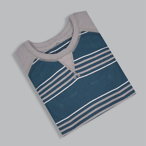 Kids Kroner Striped T Shirt-Dark Cyan-KKTS04