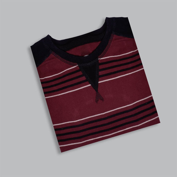 Kids Kroner Striped T Shirt-Dark Burgundy-KKTS02