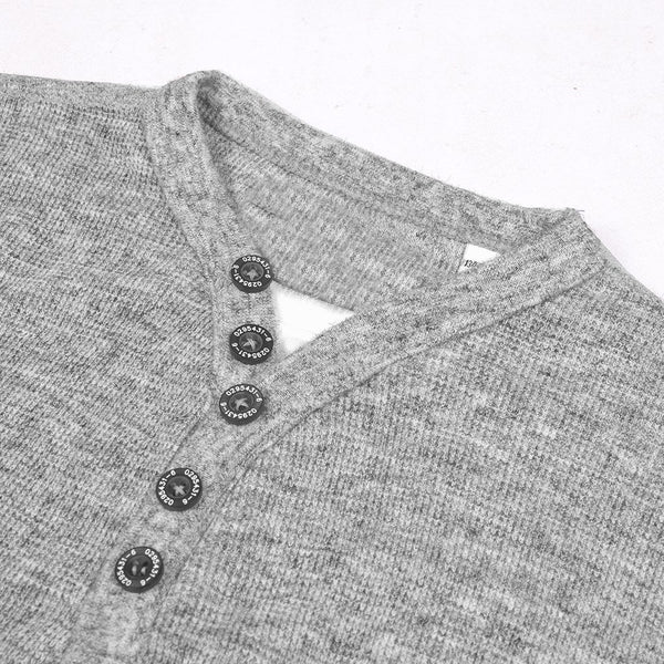 NYC Thermal Y Neck Shirt For Kids-Gray Melange-NA336