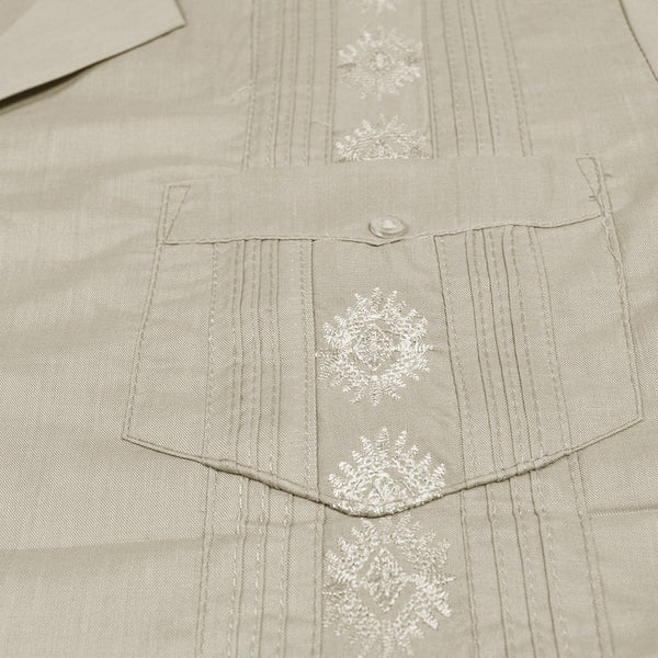 Casual Country Half Sleeve Embroided  Casual Shirt-Off White-CCCS004