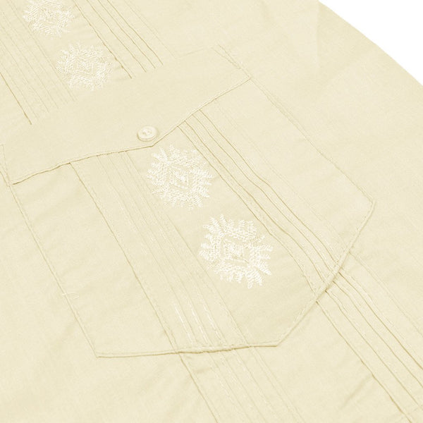 Casual Country Half Sleeve Embroided  Casual Shirt-Light Yellow-CCCS003