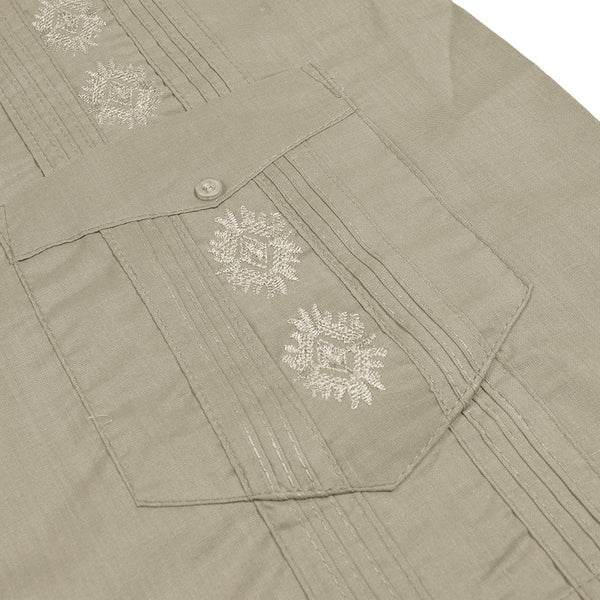Casual Country Half Sleeve Embroided  Casual Shirt-Off White-CCCS004