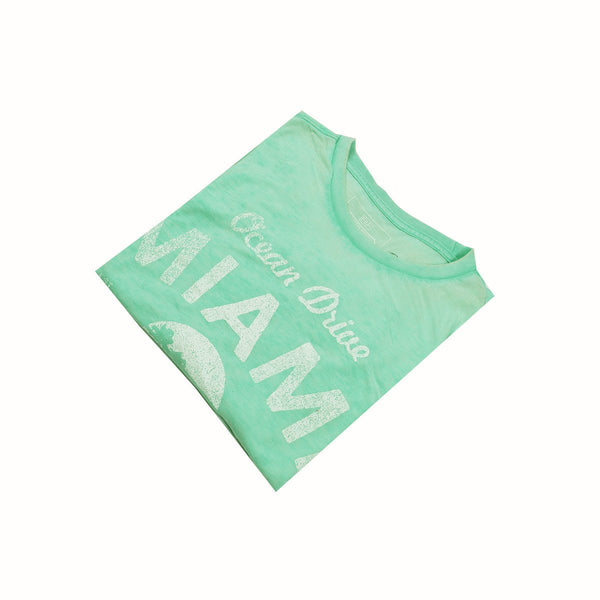 F&F Crew Neck T Shirt With Printed Logo-Cyan Green-BE1055