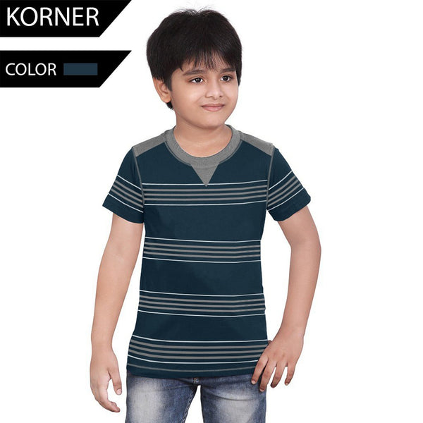Kids Kroner Striped T Shirt-Dark Cyan-KKTS04