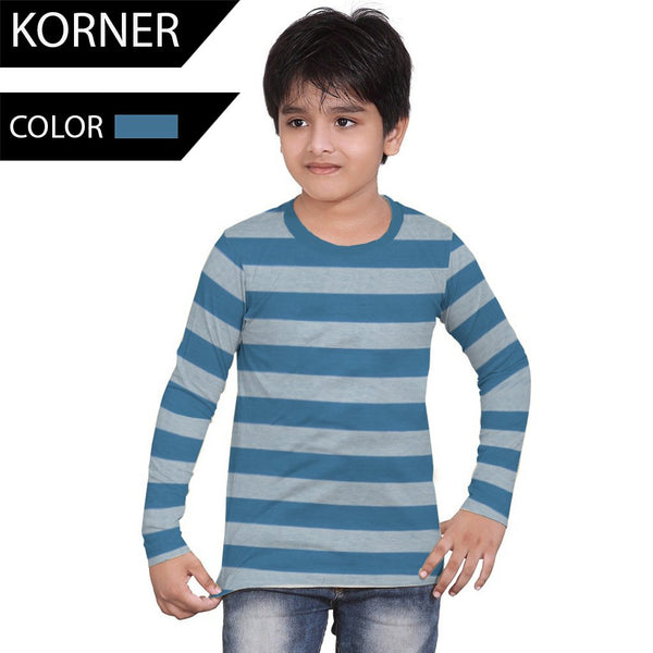 Kids Kroner Striped Long Sleeve T Shirt-Blue-KKTS06