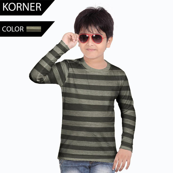Kids Kroner Striped Long Sleeve T Shirt-Dark Green-KKTS05