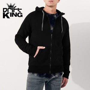 Drift King Terry Fleece Zipper Hoodie For Men-Jet Black-NA449