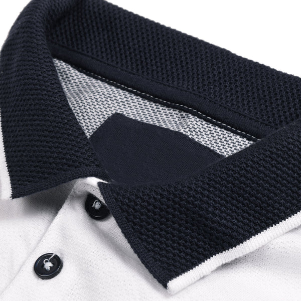 M&S Single Jersey Polo Shirt For Men-White & Melange Panels-BE4313