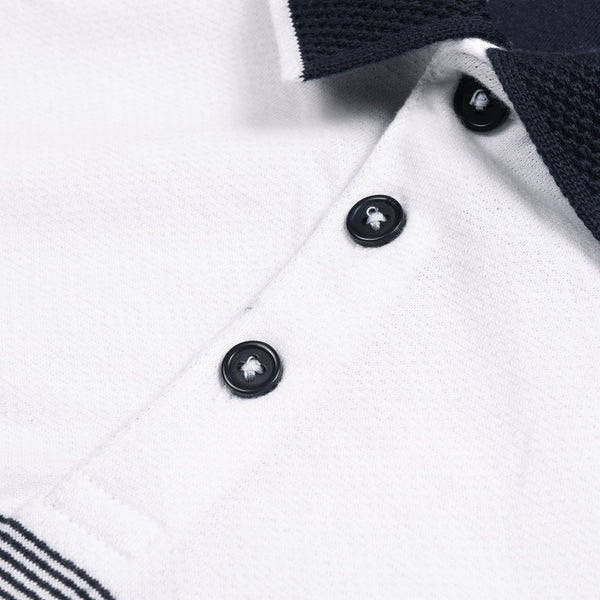 M&S Single Jersey Polo Shirt For Men-White & Melange Panels-BE4313