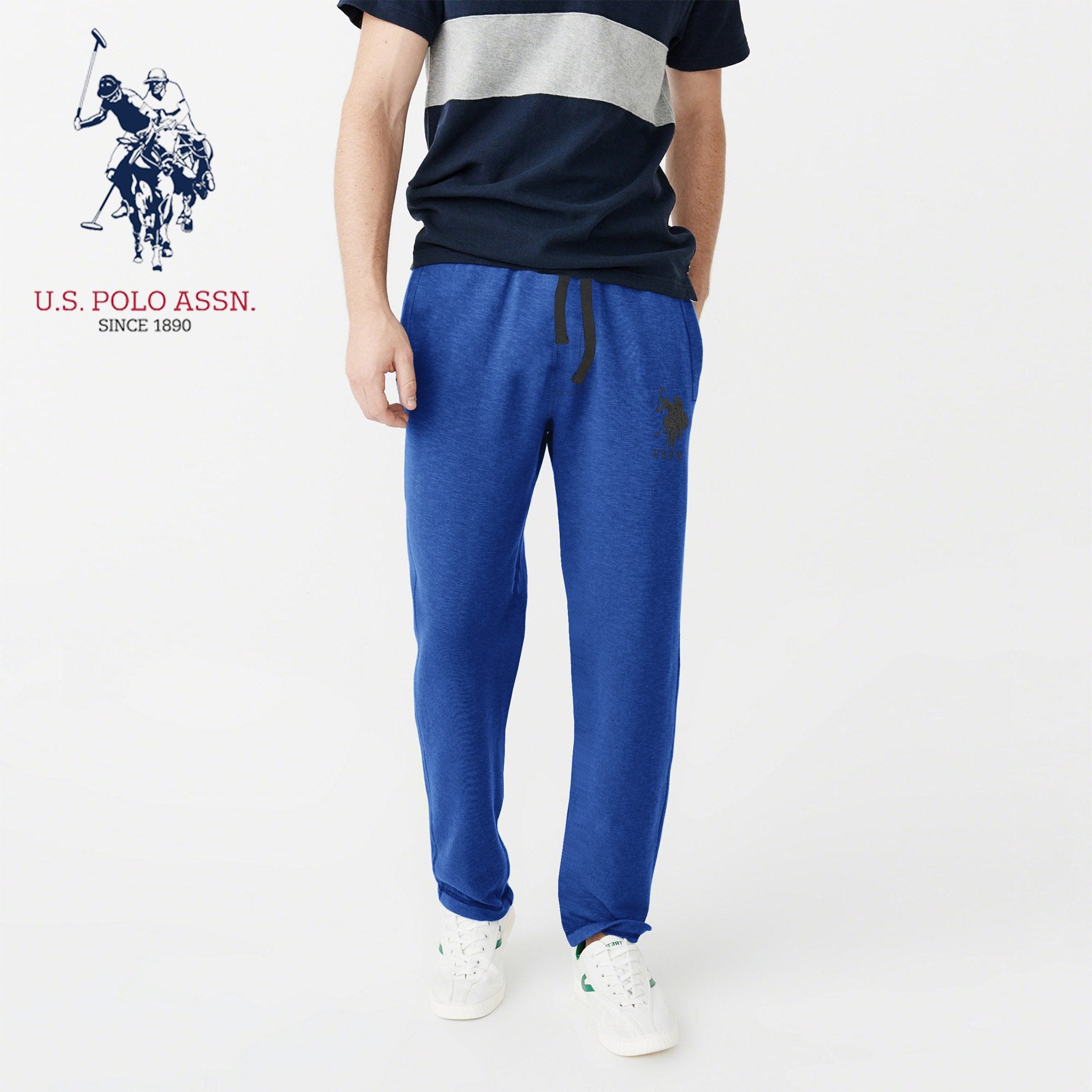 U.S Polo Assn Single Jersey Trouser For Men-Royal Blue Melange-NA871