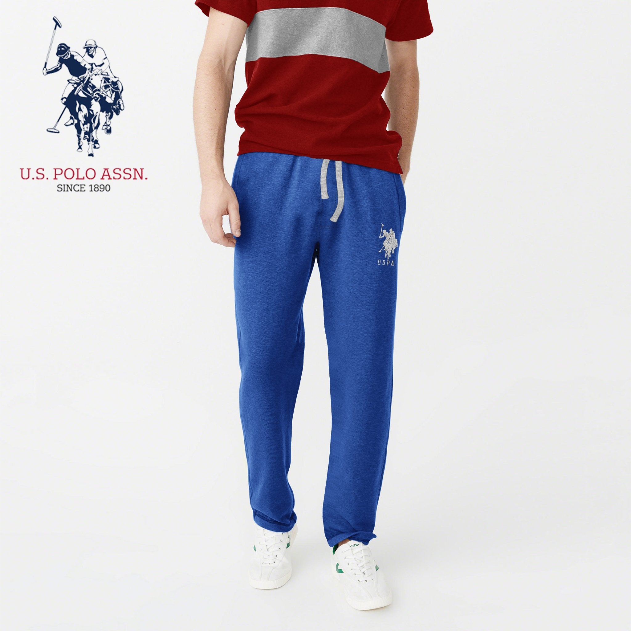 U.S Polo Assn Single Jersey Trouser For Men-Royal Blue Melange With Silver Embroidery-NA878