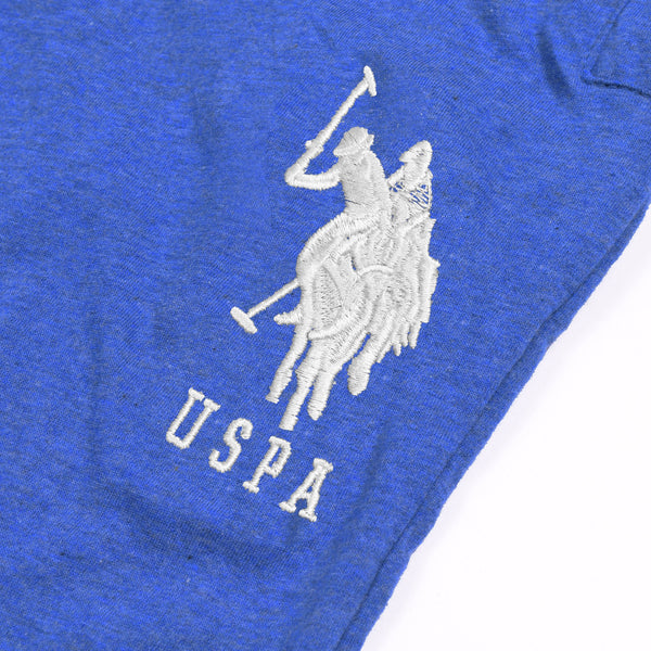 U.S Polo Assn Single Jersey Trouser For Men-Royal Blue Melange With Silver Embroidery-NA878