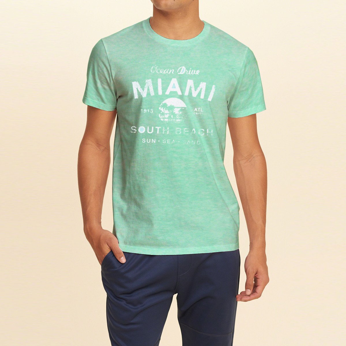 F&F Crew Neck T Shirt With Printed Logo-Cyan Green-BE1055