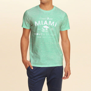 F&F Crew Neck T Shirt With Printed Logo-Cyan Green-BE1055