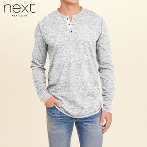 Next Fleece Thermal Henley Long Sleeve Shirt For Men-Gray Melange-NA293