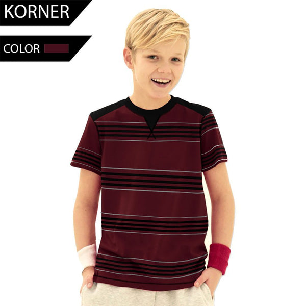 Kids Kroner Striped T Shirt-Dark Burgundy-KKTS02