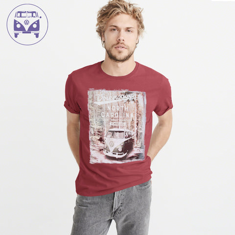 Classic Camper Crew Neck T Shirt For Men-Light Red-NA831