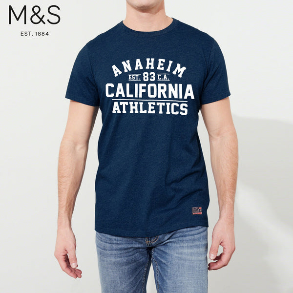 M&S Crew Neck T Shirt For Men-Dark Blue Melange-NA832