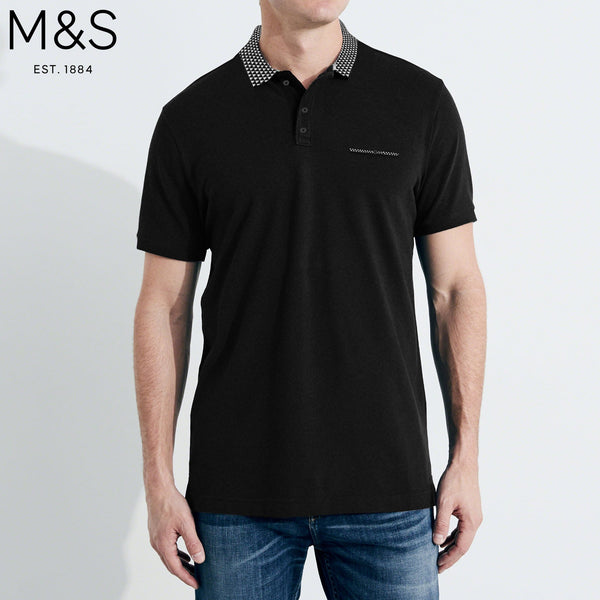 M&S Single Jersey Polo Shirt For Men-Black-NA829